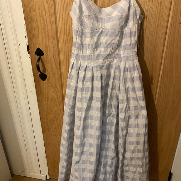 SIMKHAI Kittiya Gingham Midi-Dress Light Blue And White Size 4. - Picture 2 of 15